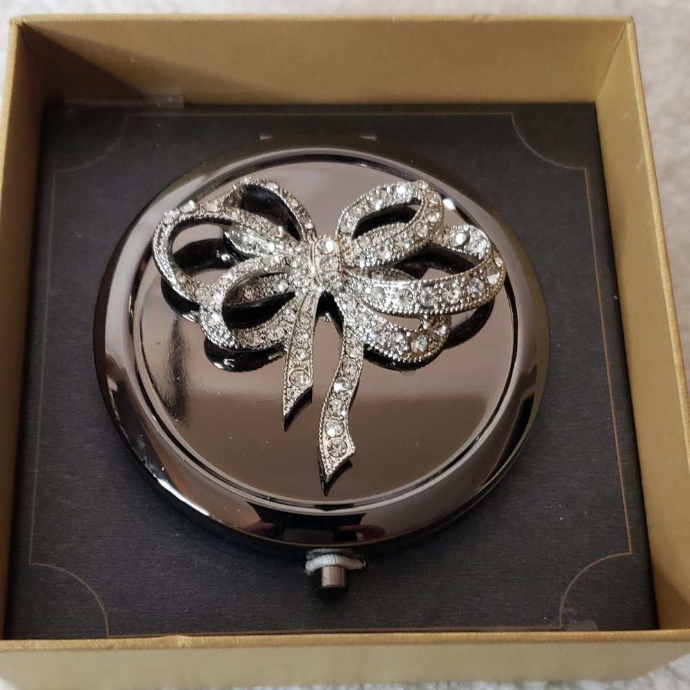 NIB Monet Black Gun Metal Compact Mirror